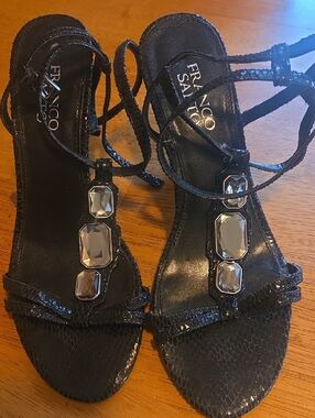 Franco Sarto Black Jeweled Lace-Up Heels